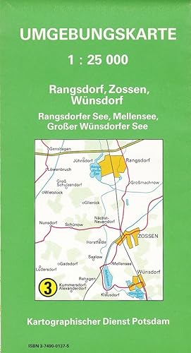 Bild des Verkufers fr Rangsdorf, Zossen, Wnsdorf, Rangsdorfer See, Mellensee, Groer Wnsdorfer See. Umgebungskarte 1 : 25000. zum Verkauf von Antiquariat Schwarz & Grmling GbR