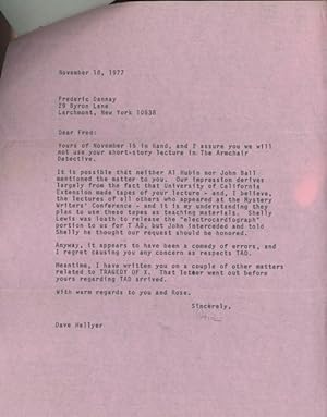 Seller image for A FULL-PAGE TYPED LETTER ON "ELLERY QUEEN" LETTERHEAD for sale by BUCKINGHAM BOOKS, ABAA, ILAB, IOBA