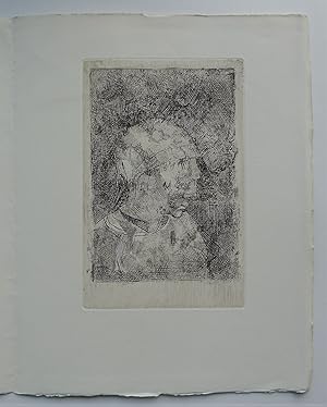 Original unpublished etching by Redon. Used as a New Years card for M. et Mme Hubert Prouté 1984.