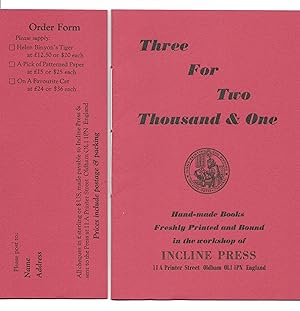 Bild des Verkufers fr Three For Two Thousand & One [Book list for 2000 and 2001] zum Verkauf von The Bookshop at Beech Cottage