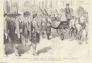 Seller image for The Queen Receiving at Windsor the Old Colours of the Seaforth Highlanders, from a Sketch by an Officer of the Seaforth Highlanders. An original print from the Graphic Illustrated Weekly Magazine, 1885. for sale by Cosmo Books
