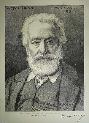 Victor Hugo. A full page woodcut portrait, and a scene from the Lying in State and Funeral of Vic...