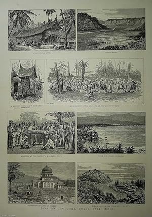 Seller image for Java and Sumatra, Dutch East Indies. An original print featuring 8 views, from the Graphic Illustrated Weekly Magazine, 1885. for sale by Cosmo Books