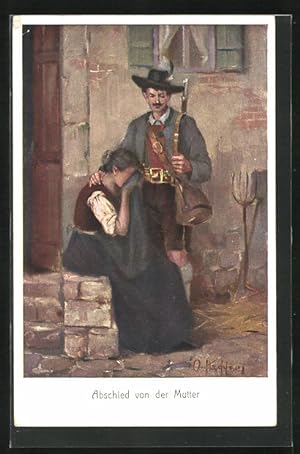 Bild des Verkufers fr Knstler-Ansichtskarte Abschied von der Mutter, Soldatenliebe zum Verkauf von Bartko-Reher