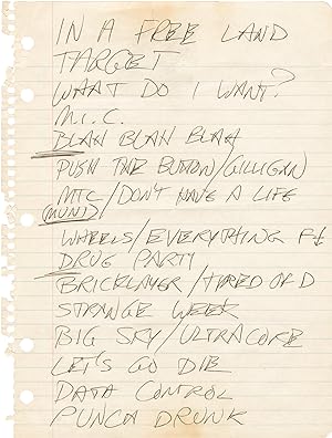 Original Hüsker Dü setlist, handwritten by Bob Mould, from the June 16, 1982 concert at the On Br...