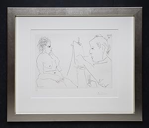 Pablo Picasso, Kaltnadelradierung, Modèle et peintre chauve, 1966