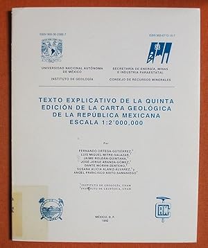 Imagen del vendedor de Texto Explicativo De La Quinta Edici?³n De La Carta Geologica De La Rep?ºblica Mexicana Escala 1:2'000,000 a la venta por GuthrieBooks