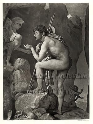 OEDIPUS AND THE SPHINX FROM THE ORIGINAL PAINTING BY INGRES,1883 PHOTOGRAVURE LARGER ANTIQUE ART ...