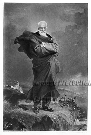 VICTOR HUGO FROM THE ORIGINAL PAINTING BY MONCHABLON,1883 PHOTOGRAVURE LARGER ANTIQUE ART PRINT