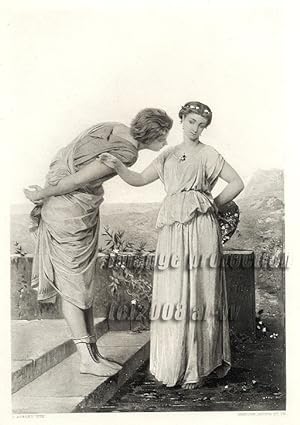 YOUTH, lovers in the garden,1883 PHOTOGRAVURE LARGER ANTIQUE ART PRINT