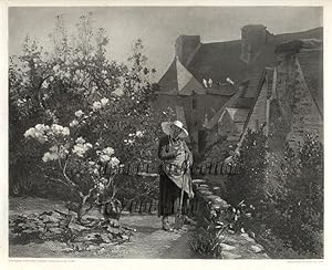 THE GARDEN OF MONSIEUR THE CURE,1883 PHOTOGRAVURE LARGER ANTIQUE ART PRINT