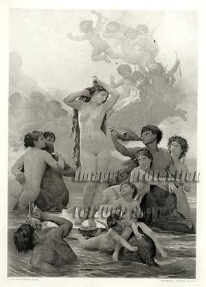 THE BIRTH OF VENUS FROM THE ORIGINAL PAINTING BY BOUGEREAU,1883 PHOTOGRAVURE LARGER ANTIQUE ART P...