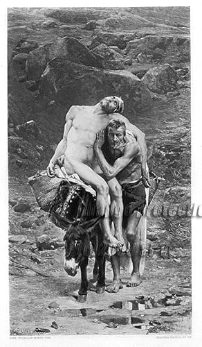 THE GOOD SAMARITAN FROM THE ORIGINAL PAINTING BY MOROT,1883 PHOTOGRAVURE LARGER ANTIQUE ART PRINT