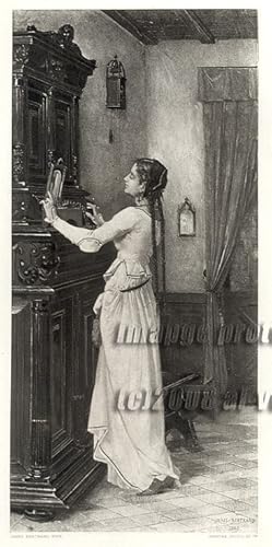 MARGUERITE TEMPTED 1883 PHOTOGRAVURE LARGER ANTIQUE ART PRINT