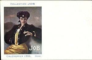 Künstler Ansichtskarte / Postkarte Casas, Collection Job, Calendrier 1906, Frau mit Zigarette