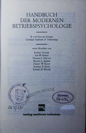 Bild des Verkufers fr Handbuch der modernen Betriebspsychologie. zum Verkauf von Antiquariat Bookfarm