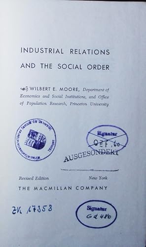 Bild des Verkufers fr Industrial relations and the social order. zum Verkauf von Antiquariat Bookfarm