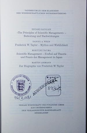 Bild des Verkufers fr The principles of scientific management - Bedeutung und Nachwirkungen. zum Verkauf von Antiquariat Bookfarm