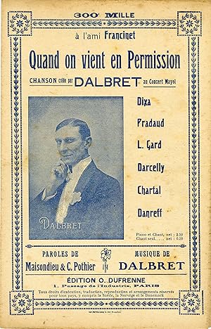 "QUAND ON VIENT EN PERMISSION par DALBRET" Paroles de MAISONDIEU & Ch. POTHIER / Musique de Paul ...