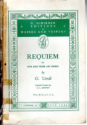 Image du vendeur pour Requiem for Four Solo Voices and Chorus (Schimer Editions of masses and Vespers) mis en vente par Dorley House Books, Inc.