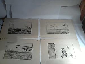 Konvolut von 8 Original-Zeichnungen "Erster Weltkrieg, Adria, Kampf zu Wasser und in der Luft Öst...