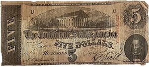 Confederate $5 Note, Hand Signed, 1863