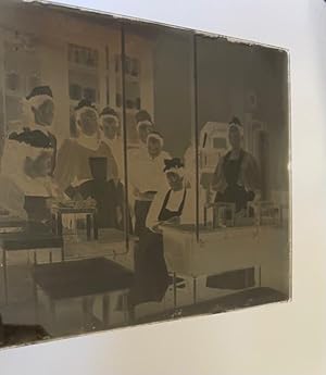 Original Glass Plate Negative and Reprinted Photo of a Group of Early Female Hospital Workers, Ci...