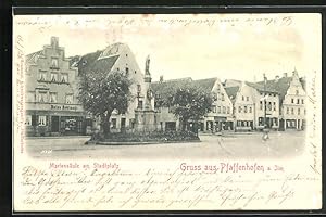 Relief-Ansichtskarte Pfaffenhofen a. Ilm, Mariensäule am Stadtplatz