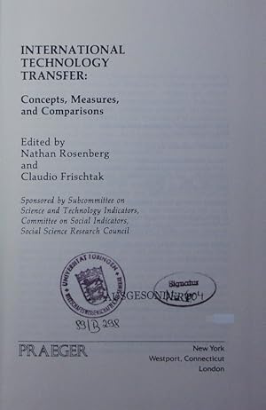 Bild des Verkufers fr International technology transfer. concepts, measures, and comparisons. zum Verkauf von Antiquariat Bookfarm