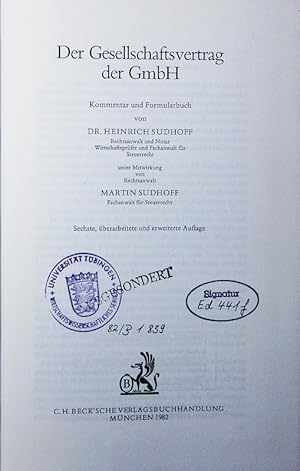 Image du vendeur pour Der Gesellschaftsvertrag der GmbH. Kommentar u. Formularbuch. mis en vente par Antiquariat Bookfarm