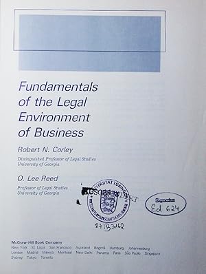 Image du vendeur pour Fundamentals of the legal environment of business. mis en vente par Antiquariat Bookfarm