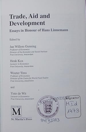 Imagen del vendedor de Trade, aid and development. essays in honour of Hans Linnemann. a la venta por Antiquariat Bookfarm