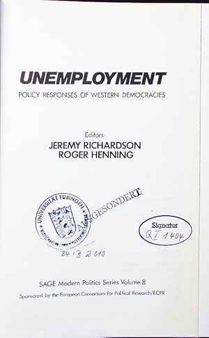 Seller image for Unemployment. policy responses of Western democracies. for sale by Antiquariat Bookfarm