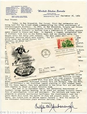1969 First Day Cover (Football Stamp) with Enclosed Typed Letter Signed from Senator Ralph Yarbor...