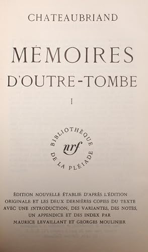 Bild des Verkufers fr MMOIRES D'OUTRE-TOMBE. [2 VOLUMES]. zum Verkauf von Livraria Castro e Silva