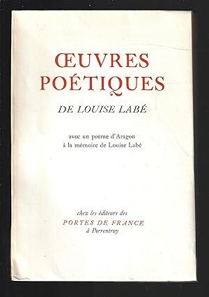 Bild des Verkufers fr Oeuvres potiques de Louise Lab zum Verkauf von Bouquinerie Le Fouineur