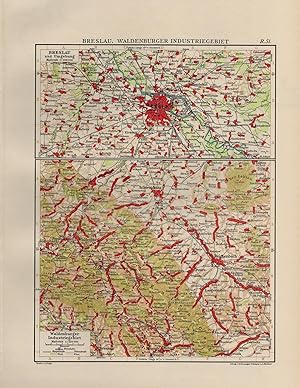 "Karte Schlesien, Maßstab 1 : 750 000. 5 Nebenkarten: Breslau. Waldenburger Industriegebiet, Maßs...