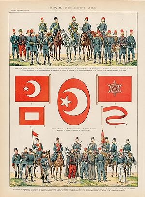 Turquie (Armes, Drapeaux, Armee). Kolorierte Lithographie von 1890