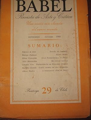Babel N° 29. Julio - Septiembre-Octubre 1945. Revista de Arte y Crítica. Director Enrique Espinoz...