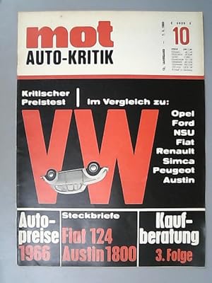 Imagen del vendedor de Mot. Auto-Kritik. (= 12. Jahrgang, Heft 10/66). a la venta por Antiquariat Bookfarm