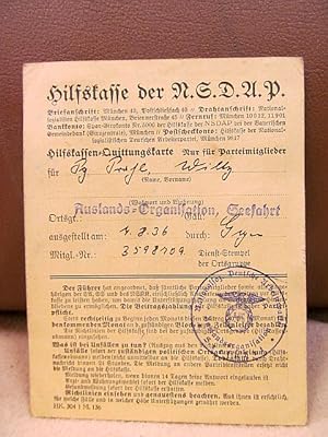 Hilfskasse der NSDAP - Hilfskassen Quittungskarte nur für Parteimitglieder. Originale Karte ausge...