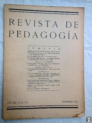 Revista de Pedagogía. Año XII Nº 144. Diciembre 1933