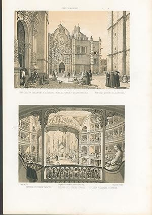 Imagen del vendedor de Atrio del convento de San Francisco." y "Interior del Teatro Iturbide." a la venta por Graphik-Antiquariat Jason Dssel