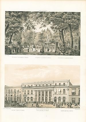 "Interior de la Alameda de Mexico." y "Teatro national de Mexico."