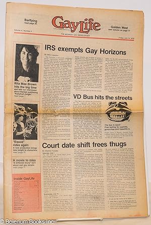 Immagine del venditore per GayLife: the Midwest gay newsleader; vol. 4, #4, Friday, July 14, 1978: IRS Exempts Gay Horizons venduto da Bolerium Books Inc.