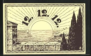Künstler-Ansichtskarte Numerologie, Besonderes Datum 12.12.1912 im Sonnenuntergang