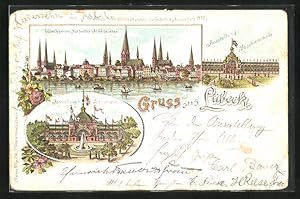 Vorläufer-Lithographie Lübeck, Deutsch-Nordische-Handels- und Industrie-Ausstellung 1895, Hauptha...