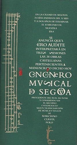 Imagen del vendedor de UN CANCIONERO MUSICAL SEGOVIANO DEL PRIMER RENACIMIENTO EUROPEO. Programa a la venta por Librera Torren de Rueda