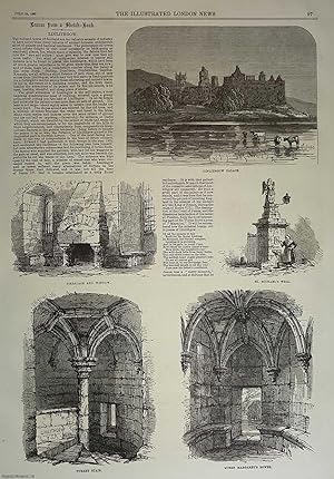 Seller image for Linlithgow Palace; St. Michael's Well; Queen Margaret's Bower. An original woodcut engraving from the Illustrated London News, 1869. for sale by Cosmo Books
