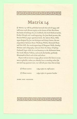 Seller image for Matrix 14 [Prospectus] for sale by The Bookshop at Beech Cottage